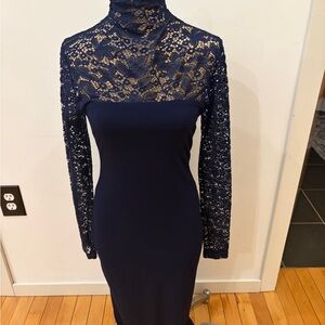Nookie Navy Lace Long Sleeve Dress